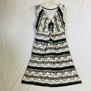 Eddie Bauer Twist Front Dress Gray White Ikat